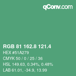 カラーコード: RGB 81 162.8 121.4 | qconv.com