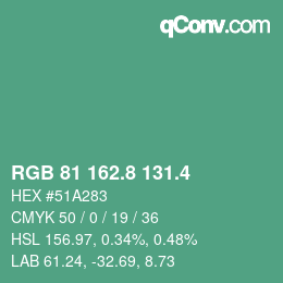 カラーコード: RGB 81 162.8 131.4 | qconv.com