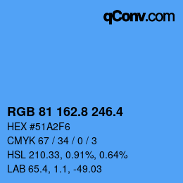 カラーコード: RGB 81 162.8 246.4 | qconv.com