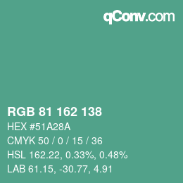 Color code: RGB 81 162 138 | qconv.com