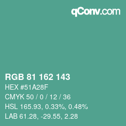 Color code: RGB 81 162 143 | qconv.com