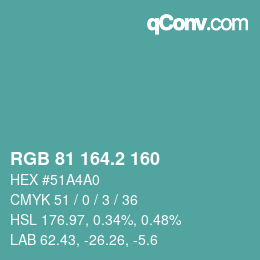 カラーコード: RGB 81 164.2 160 | qconv.com