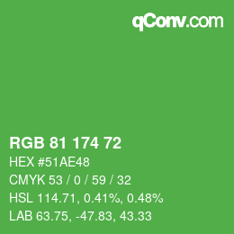 Color code: RGB 81 174 72 | qconv.com