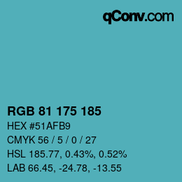 カラーコード: RGB 81 175 185 | qconv.com