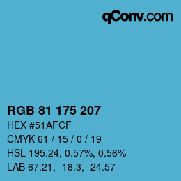 颜色代码: RGB 81 175 207 | qconv.com