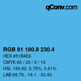 カラーコード: RGB 81 180.8 230.4 | qconv.com