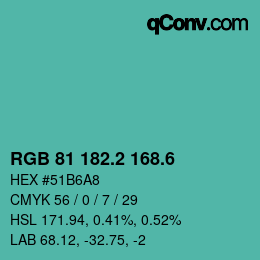 カラーコード: RGB 81 182.2 168.6 | qconv.com