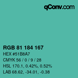 カラーコード: RGB 81 184 167 | qconv.com