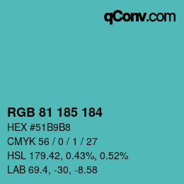 Color code: RGB 81 185 184 | qconv.com