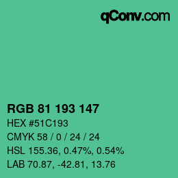 Color code: RGB 81 193 147 | qconv.com