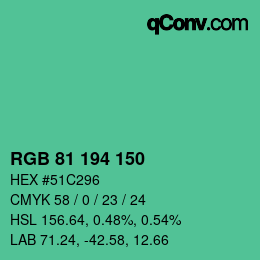 カラーコード: RGB 81 194 150 | qconv.com