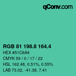 カラーコード: RGB 81 198.8 164.4 | qconv.com