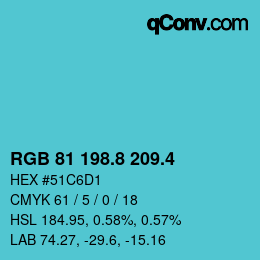カラーコード: RGB 81 198.8 209.4 | qconv.com