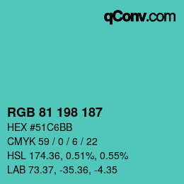 Color code: RGB 81 198 187 | qconv.com