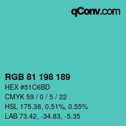 Color code: RGB 81 198 189 | qconv.com