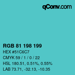 Color code: RGB 81 198 199 | qconv.com