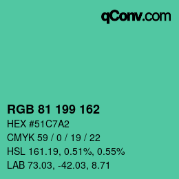 Color code: RGB 81 199 162 | qconv.com