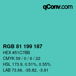 Color code: RGB 81 199 187 | qconv.com