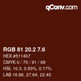 カラーコード: RGB 81 20.2 7.6 | qconv.com
