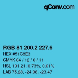 カラーコード: RGB 81 200.2 227.6 | qconv.com