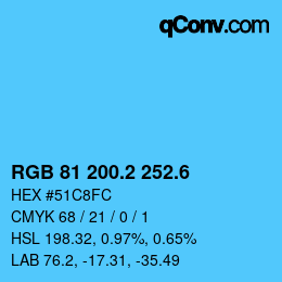 カラーコード: RGB 81 200.2 252.6 | qconv.com