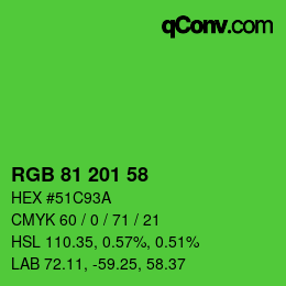 Color code: RGB 81 201 58 | qconv.com