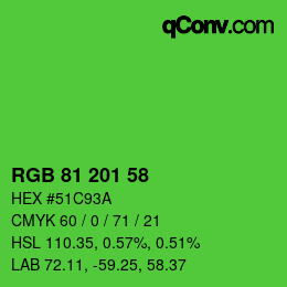 Color code: RGB 81 201 58 | qconv.com