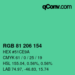 Color code: RGB 81 206 154 | qconv.com