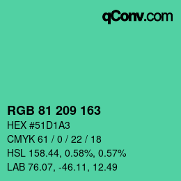 颜色代码: RGB 81 209 163 | qconv.com