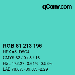 Color code: RGB 81 213 196 | qconv.com