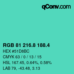カラーコード: RGB 81 216.8 188.4 | qconv.com