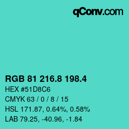 カラーコード: RGB 81 216.8 198.4 | qconv.com