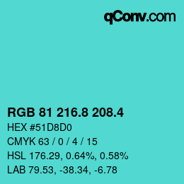 カラーコード: RGB 81 216.8 208.4 | qconv.com
