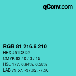 カラーコード: RGB 81 216.8 210 | qconv.com