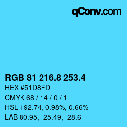 カラーコード: RGB 81 216.8 253.4 | qconv.com
