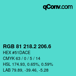 カラーコード: RGB 81 218.2 206.6 | qconv.com