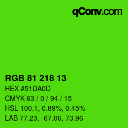 颜色代码: RGB 81 218 13 | qconv.com
