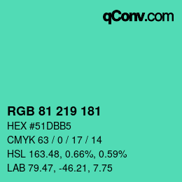 カラーコード: RGB 81 219 181 | qconv.com