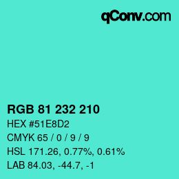 Color code: RGB 81 232 210 | qconv.com