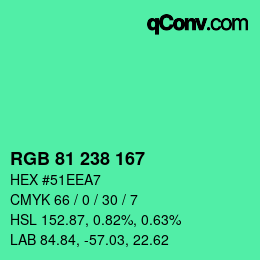 Color code: RGB 81 238 167 | qconv.com