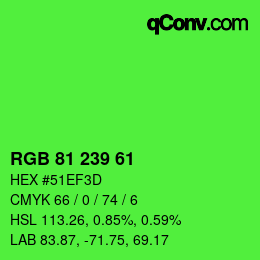 Color code: RGB 81 239 61 | qconv.com