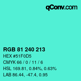 Color code: RGB 81 240 213 | qconv.com