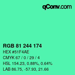 Color code: RGB 81 244 174 | qconv.com