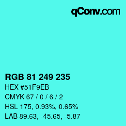 Color code: RGB 81 249 235 | qconv.com