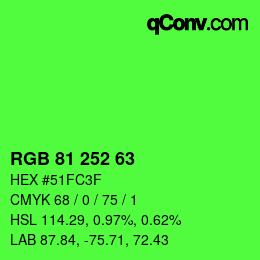 Farbcode: RGB 81 252 63 | qconv.com
