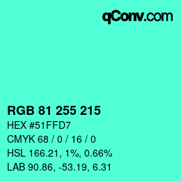 Color code: RGB 81 255 215 | qconv.com