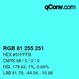 Color code: RGB 81 255 251 | qconv.com