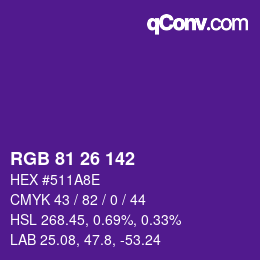 颜色代码: RGB 81 26 142 | qconv.com