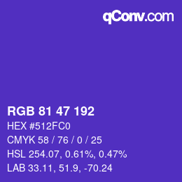 Color code: RGB 81 47 192 | qconv.com