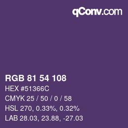 カラーコード: RGB 81 54 108 | qconv.com